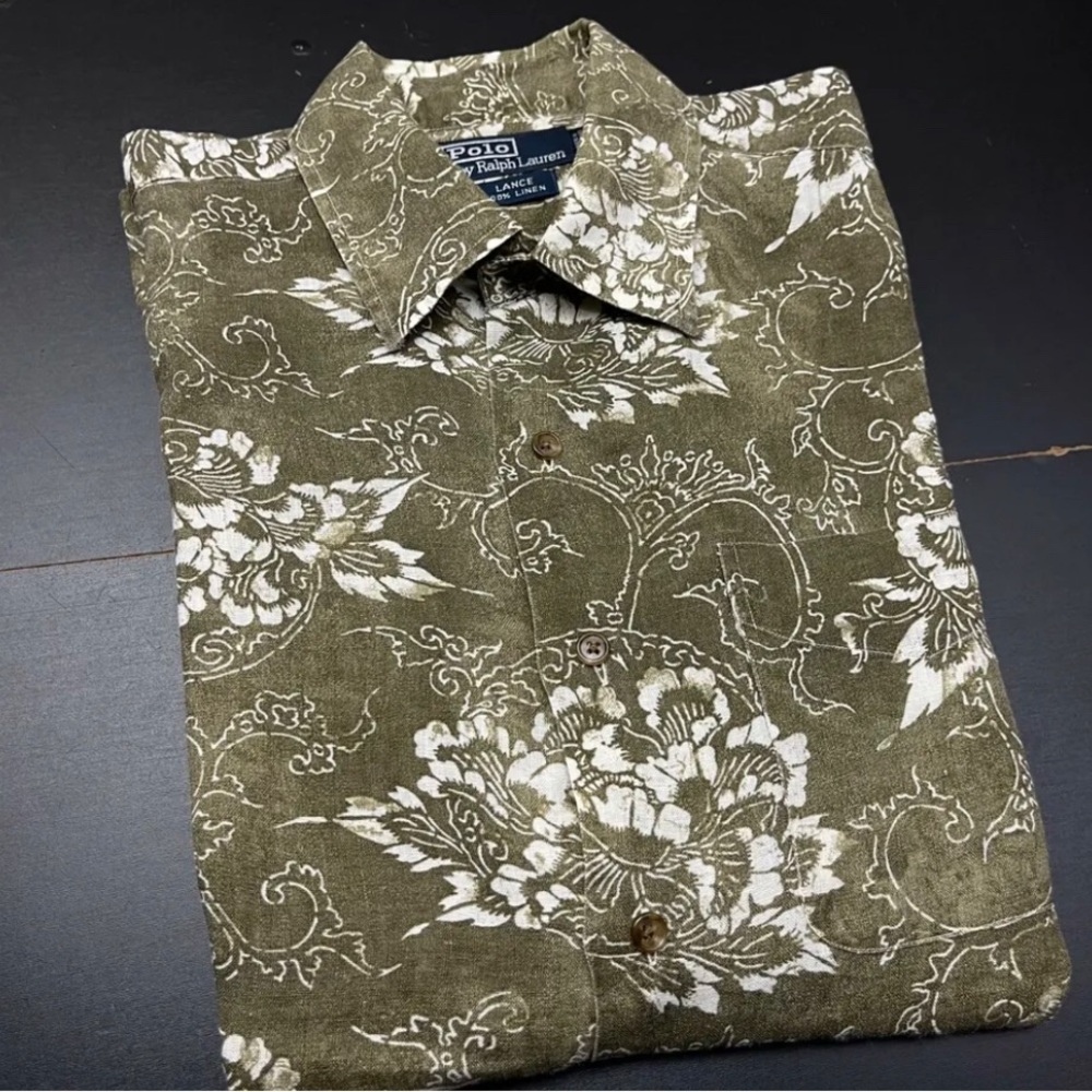 Polo Ralph Lauren Lance Linen Hawaiian Shirt Size Medium